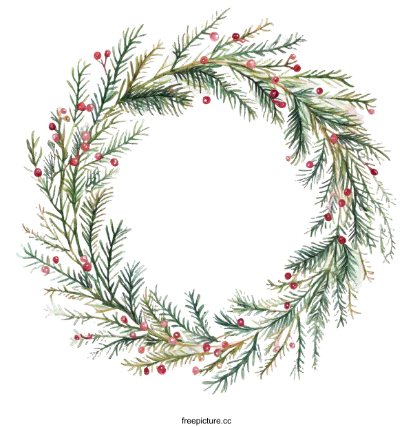 [Transparent Background PNG]Watercolor Christmas Wreath Illustration