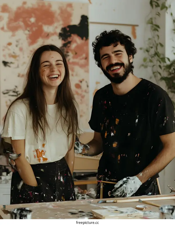 Happy Couple Artist Portrait in Studio
