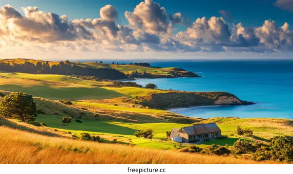 Coastal Landscape with Farmhouse at Sunrise