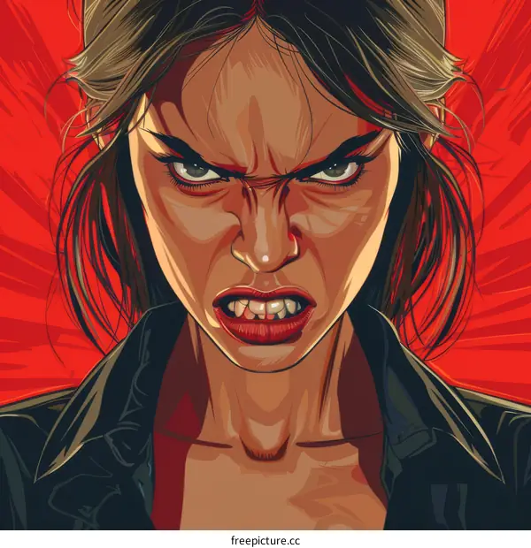 portrait of an angry woman with black hair