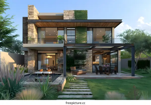 Modern luxury house exterior design with pool