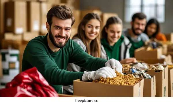 Volunteers Pack Donation Boxes in Warehouse