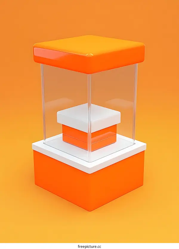 Orange and White Display Stand with Glass Cover