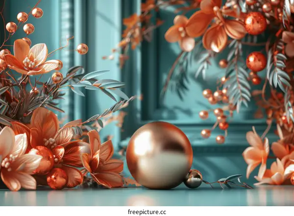 Christmas Decorative Arrangement with Gold Ornaments