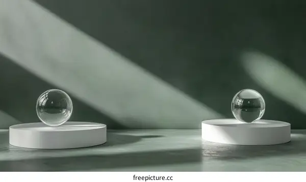Abstract Glass Sphere Display on White Pedestal