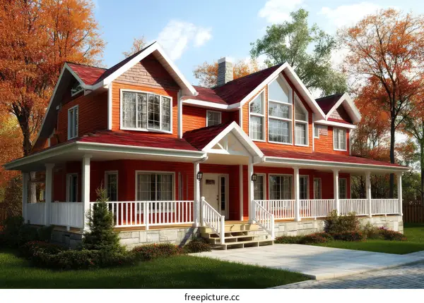 Autumn Season Charming Orange House Exterior