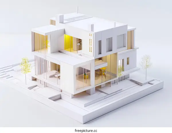 White Minimalist Modern House Architectural Model