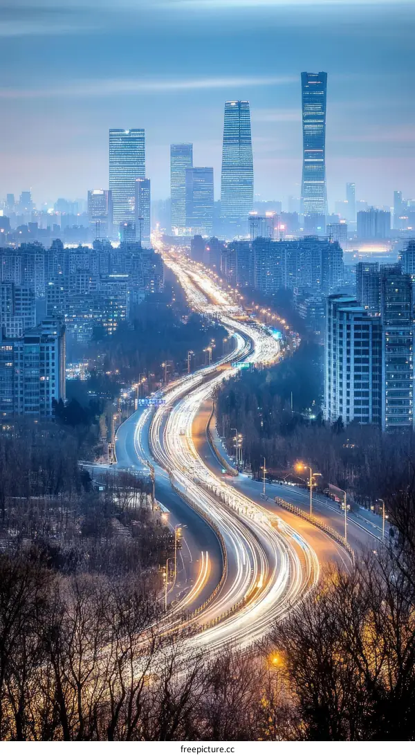 City Skyline Highway at Dusk