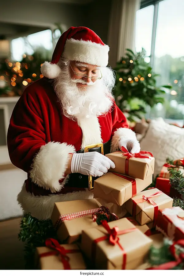 Santa Claus Preparing Christmas Gifts