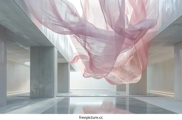 Abstract Pink Fabric Hanging In A Modern Minimalist Building