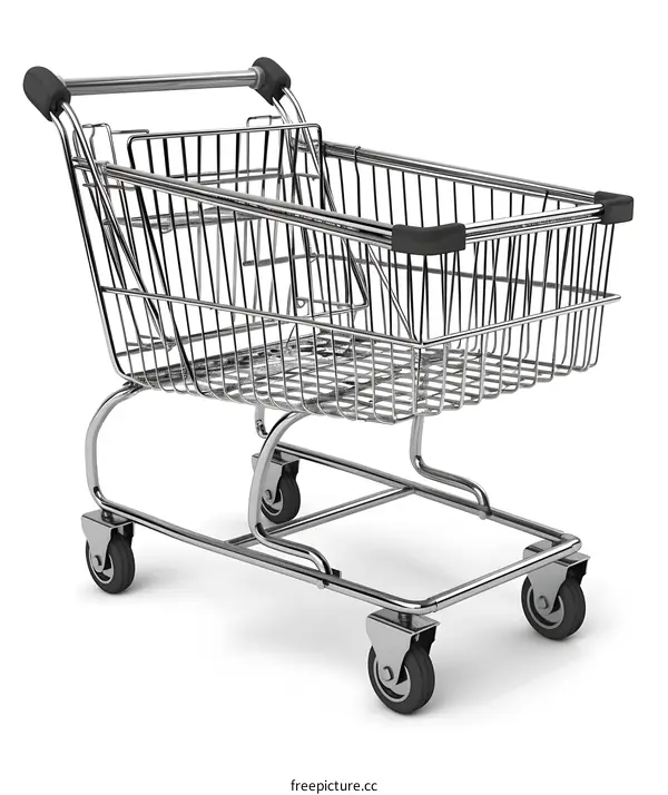Empty Metal Shopping Cart On White Background