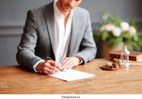 Businessman Signing Contract in Office