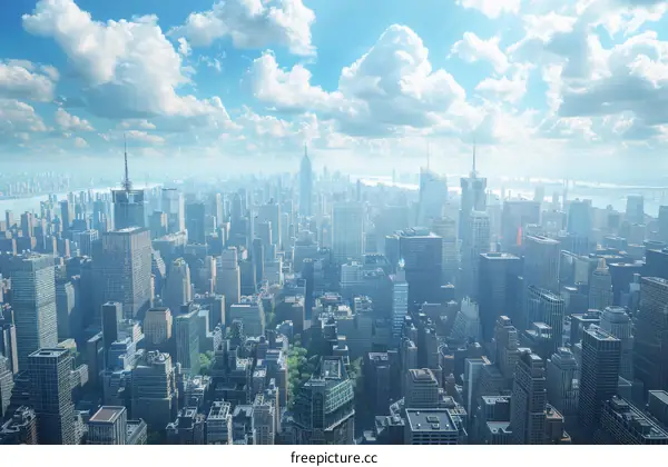 New York City Skyline Panorama with Beautiful Clouds