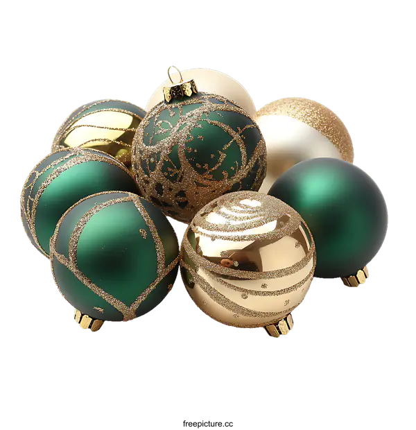 [Transparent Background PNG]Christmas Ornaments Collection of Green and Gold