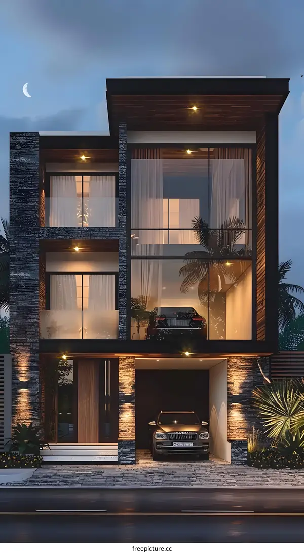 Modern Minimalist House with Garage and Large Windows