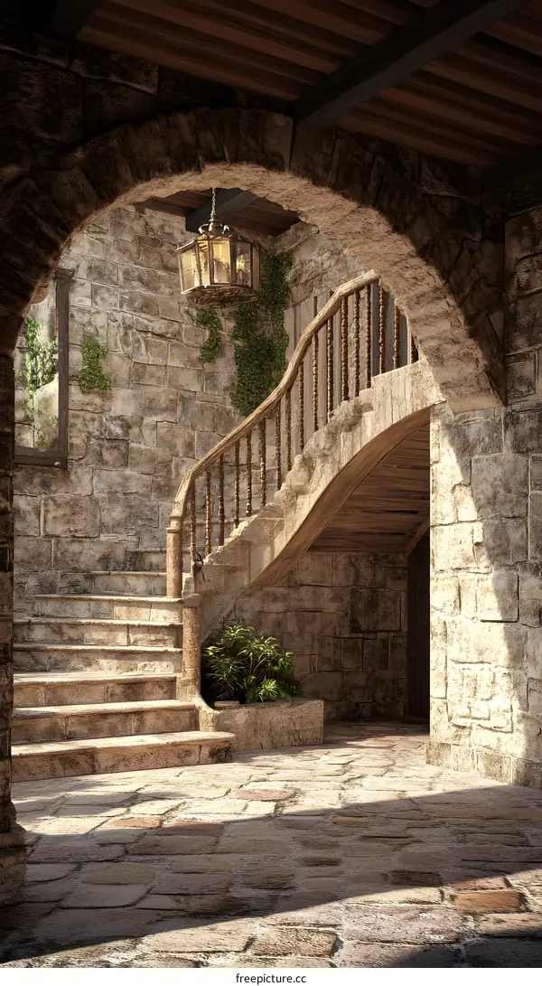 Stone Archway Staircase Medieval Building