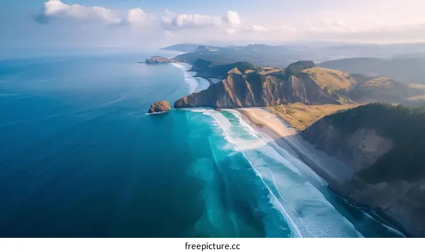 Aerial Landscape of a Picturesque Beach in New Zealand