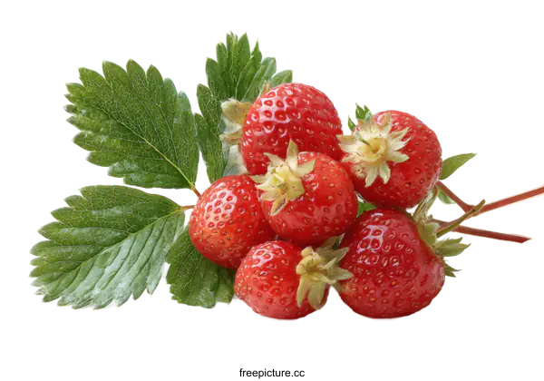 [Transparent Background PNG]Close-up Fresh Strawberries with Leaves