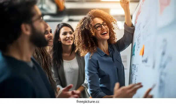 Team of Diverse Professionals Brainstorming on Whiteboard