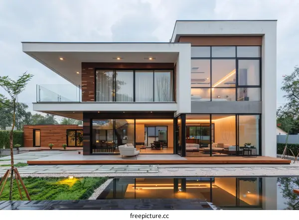 Modern Minimalist Villa Design with Large Glass Windows and Open Floor Plan