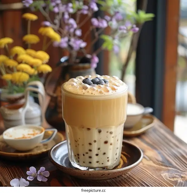 Iced Coffee with Blackcurrant Popping Pearls