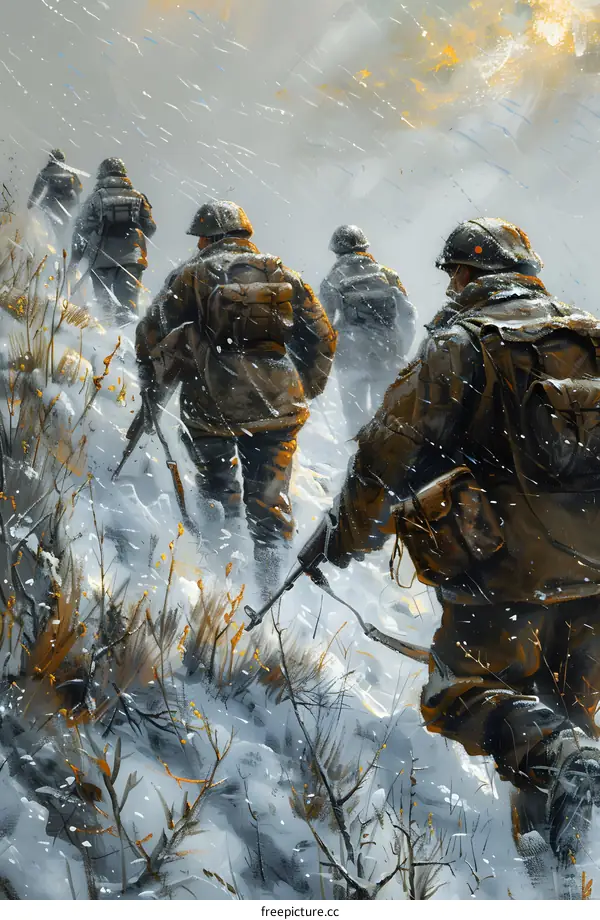 Soldiers Marching Through Snowy Landscape