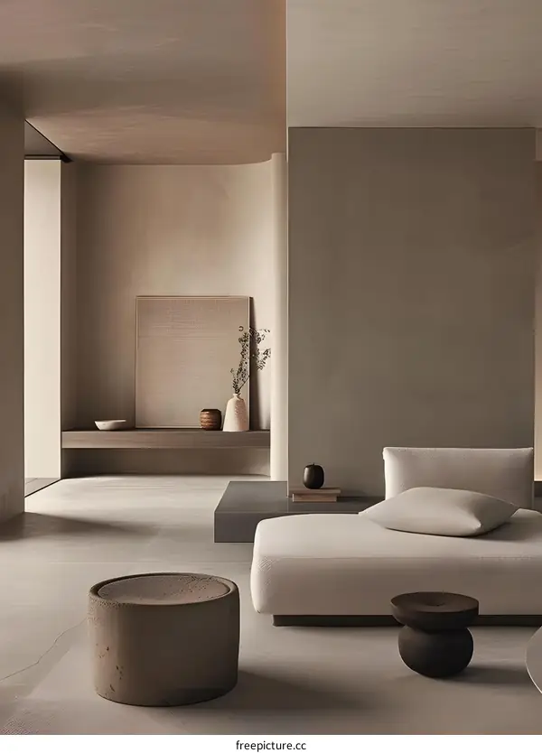 Minimalist Living Room Interior Design with Neutral Colors and Natural Textures