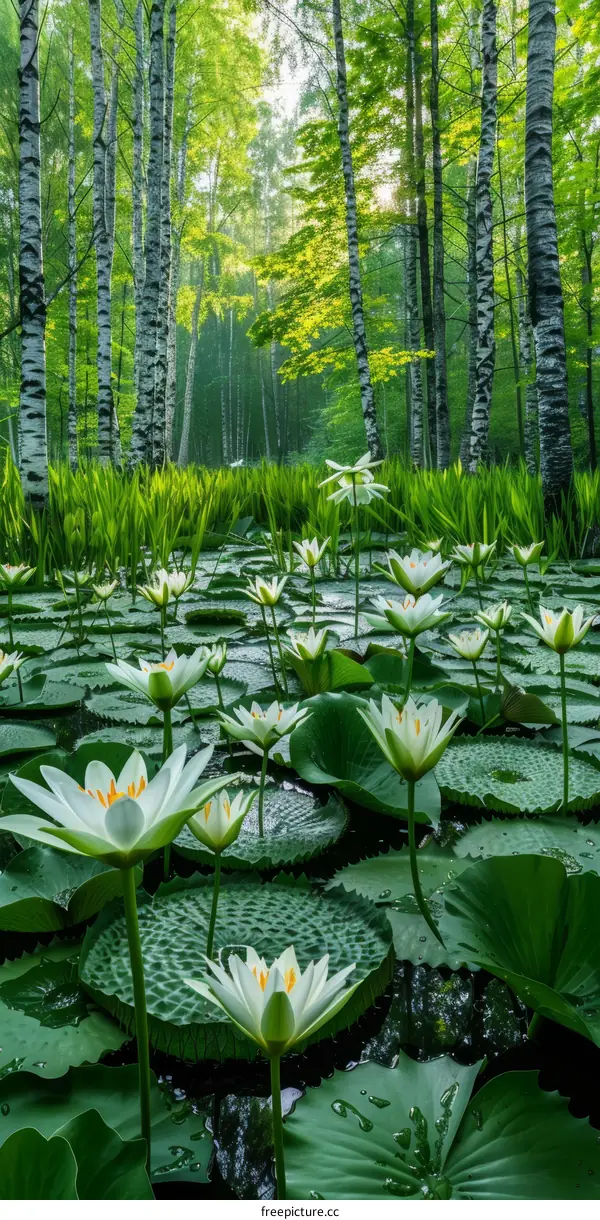 Tranquil Forest Pond with Water Lilies