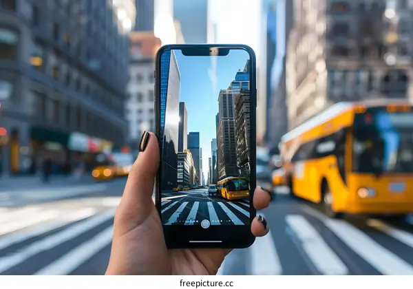 Person Holding Smartphone Taking Photo of City Street