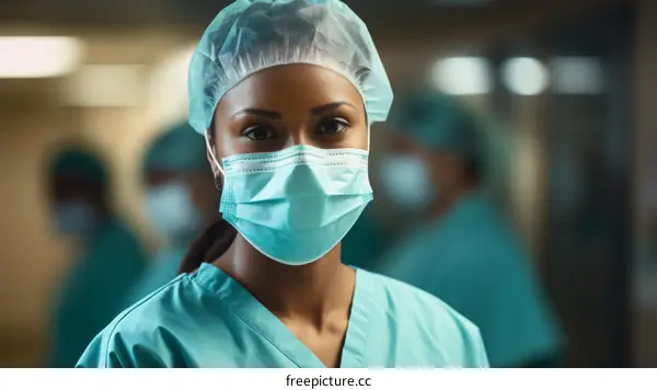 Portrait of a confident female surgeon wearing a surgical mask and cap