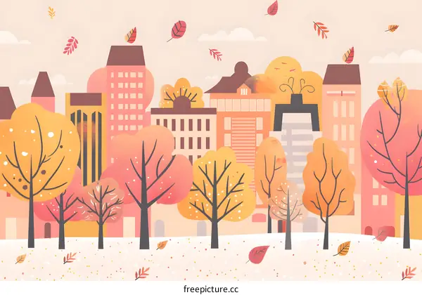 Autumn Cityscape with Colorful Trees