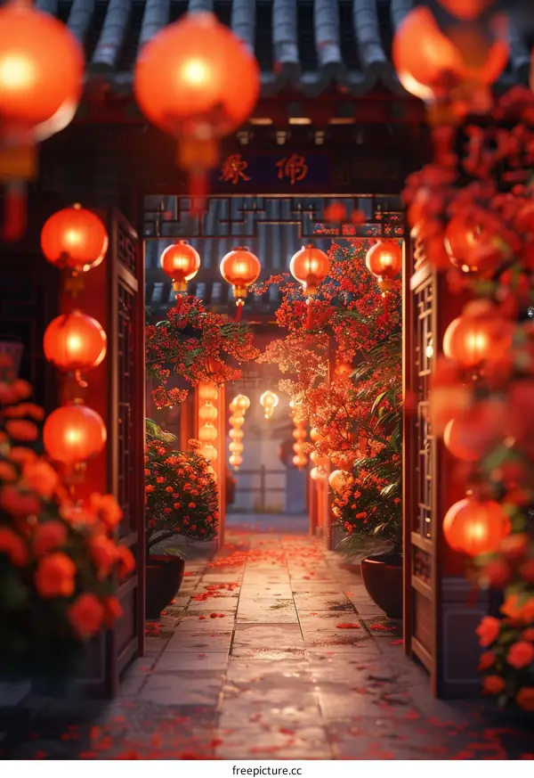 Chinese New Year celebration with red lanterns