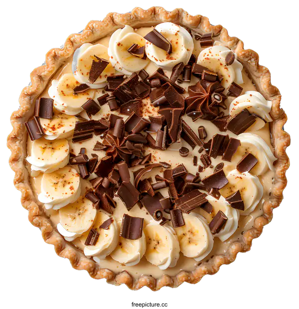 [Transparent Background PNG]A decadent chocolate banana cream pie garnished with chocolate shavings and banana slices
