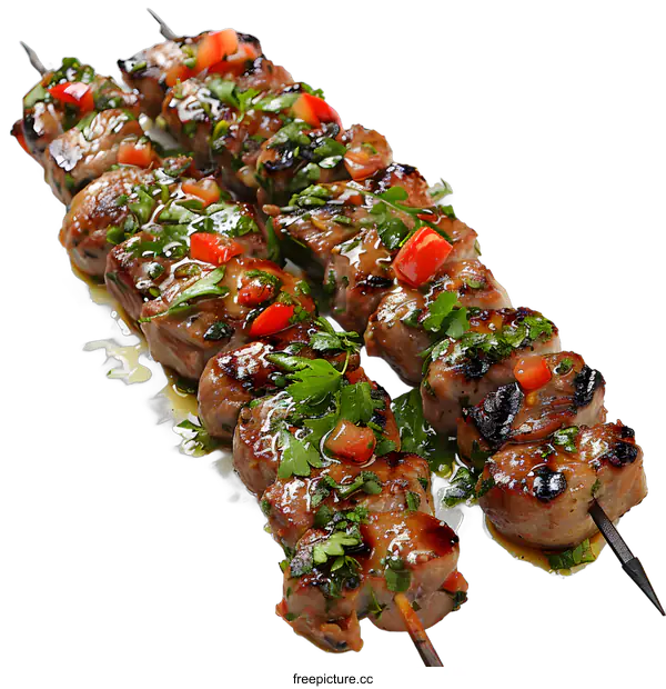 [Transparent Background PNG]Grilled Pork Skewers with Herbs and Tomato