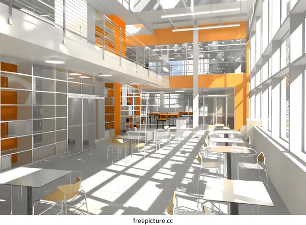 Modern Office Interior Design with Orange Walls and White Tables