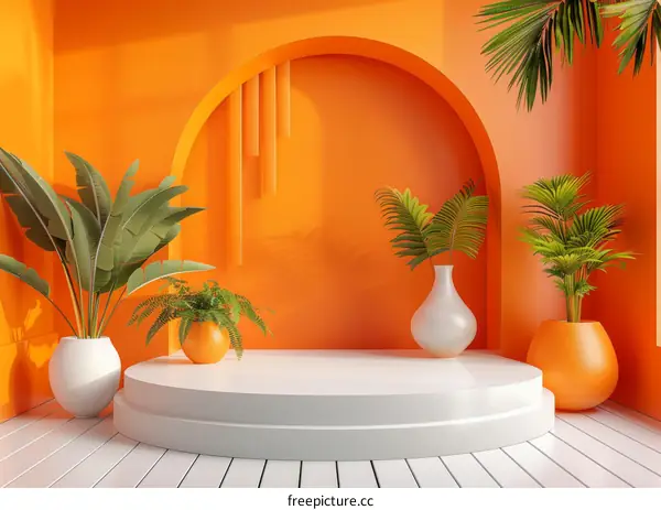 Orange Tropical Display Podium Scene