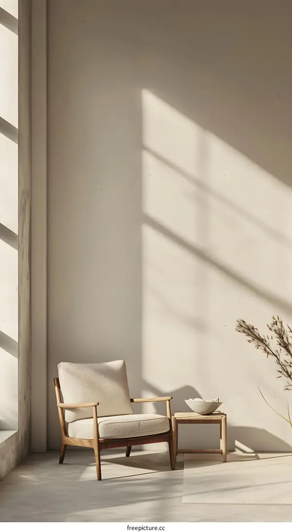 Minimalist Living Room with Beige Armchair and Side Table