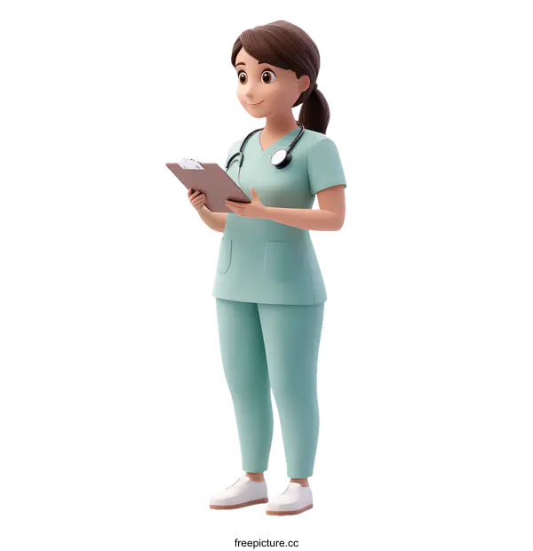 [Transparent Background PNG]Cartoon Female Nurse with Clipboard