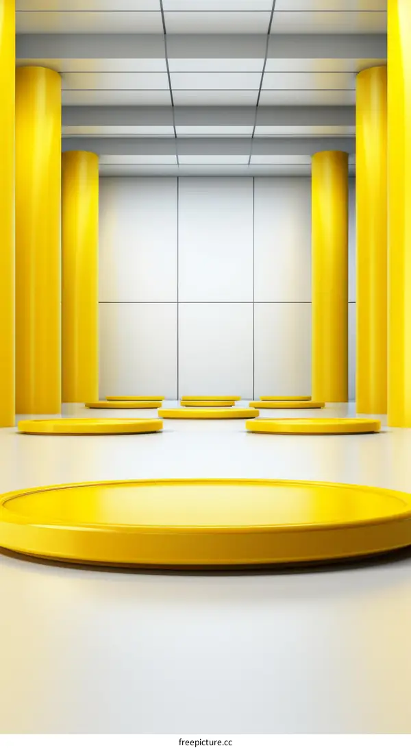 Yellow podium with yellow columns and white background
