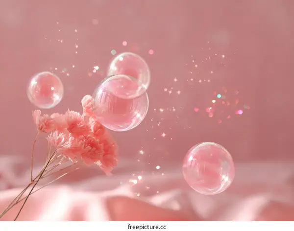 Pink Bubbles and Flowers in Soft Light