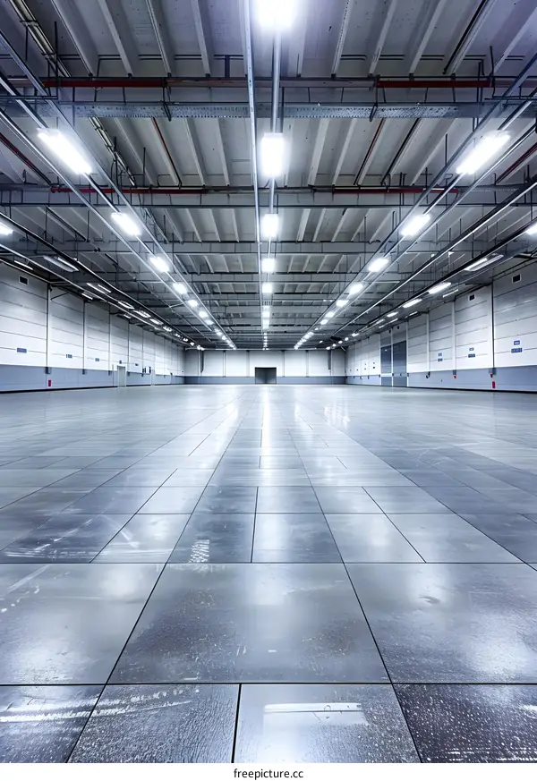 Empty Industrial Warehouse with Bright Lighting