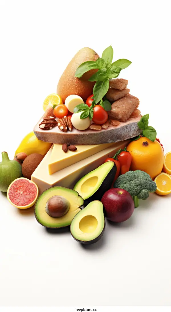 Arrangement of Various Healthy Foods in a Shape of a Pyramid