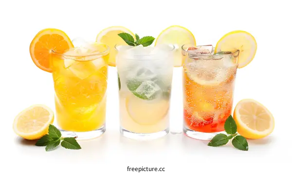 Refreshing Summer Lemon and Orange Soda Drinks with Ice