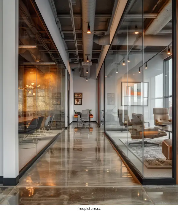 Modern Office Glass Conference Rooms With Brown Leather Chairs