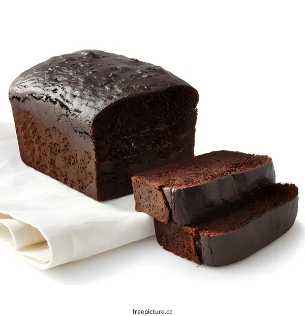 Chocolate Loaf Cake Sliced On White Background