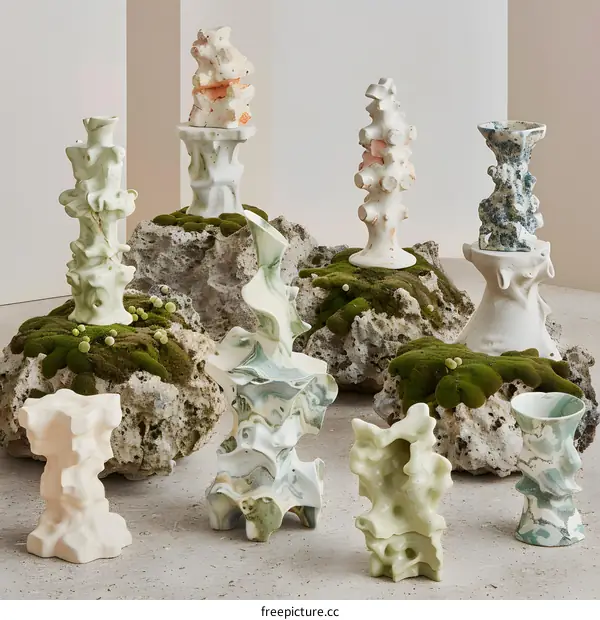 Abstract Ceramic Sculptures on Rock Formations