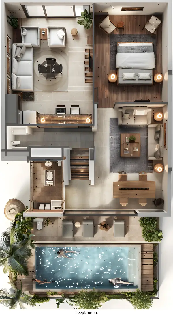 Top view of luxury beachfront penthouse