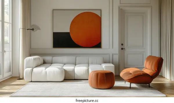 Modern Living Room Interior Design with Orange Accent