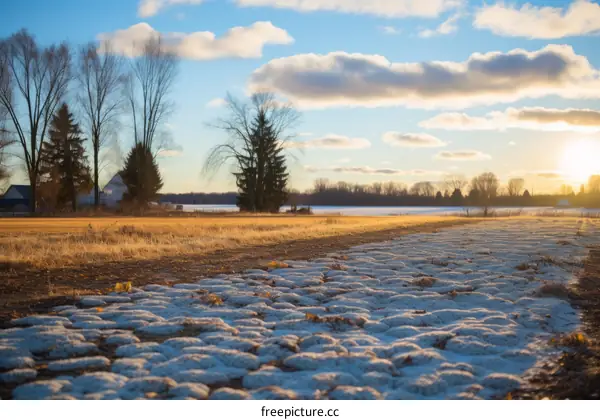 Winter Sunset Over a Snowy Field