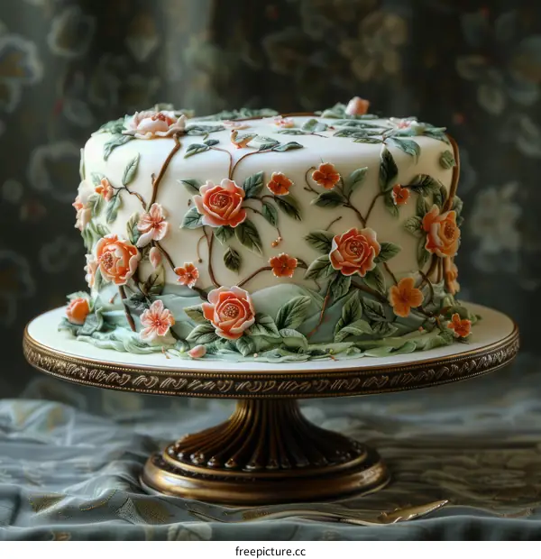 An illustration of a cake decorated with flowers.